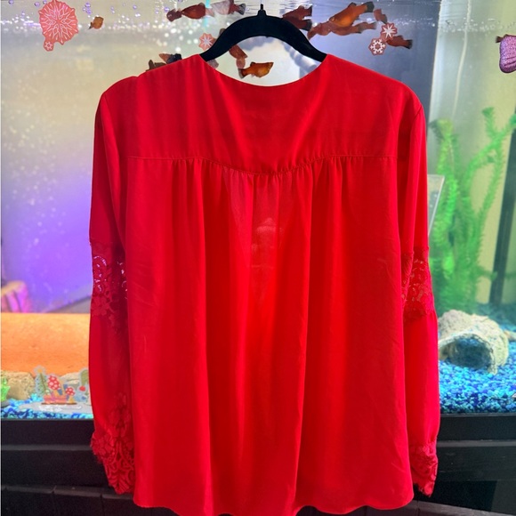 INC International Concepts Vibrant Red Lace Sleeve Blouse - Picture 4 of 6